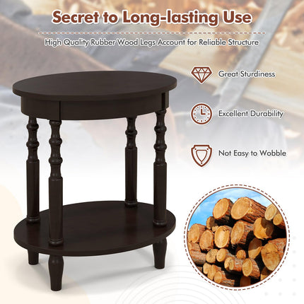 Dreamade End Table with Storage Shelf Set of 2, 24.5" Oval Round Side Table with Solid Wood Legs