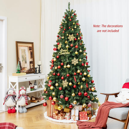 Dreamade 8ft Pre-Lit Christmas Tree, Artificial Hinged Xmas Tree with 400 Warm White LED Lights