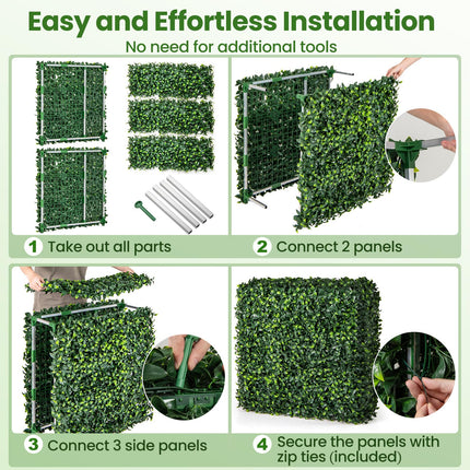 Dreamade Artificial Boxwood Hedge Wall, Faux Grass Wall with PE Leaves and Aluminum Frame