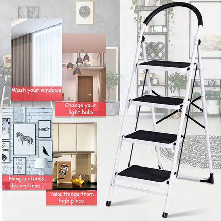 Dreamade4 Step Ladder Folding Step Stool with Anti-Slip Pedal Platform Metal Frame