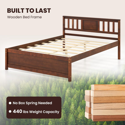 Dreamade Solid Wood Platform Bed Frame, Mid Century Full Bed Frame with Headboard