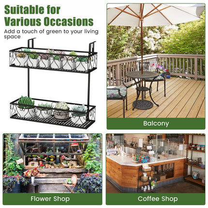 Dreamade Balcoy Flower Pot Stand Rack w/ Adjustable Hooks & 2 Planter Baskets