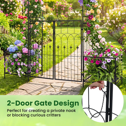 Dreamade 79" W x 81" H Metal Garden Arbor with Gate and Planter