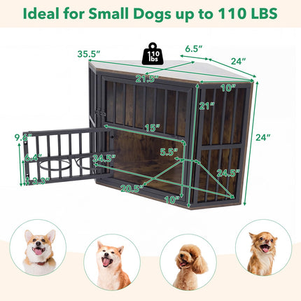 Dreamade Corner Dog Crate Furniture with Adjustable & Reversible Elevated Feeder