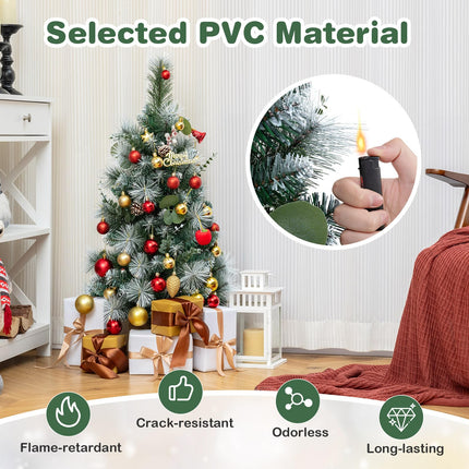 Dreamade 3ft Pre-Lit Mini Tabletop Christmas Tree with 30 Warm White LED Lights, Timer, 98 Flocked PVC & Pine Needles
