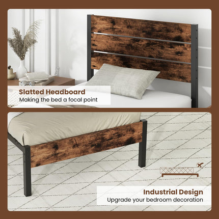 Dreamade King/Queen/Full/Twin Size Metal Platform Bed Frame, Industrial Bed Frames with Wood Headboard