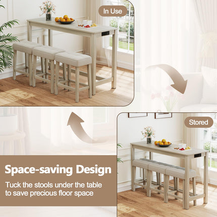 Dreamade Counter Height Table with 3 Stools and 4-Piece Breakfast Nook Bar Set