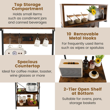 Dreamade Bakers Rack with Power Outlet, 5-Tier Microwave Stand w/ 10 S-shape Hooks