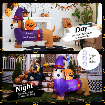DREAMADE 5FT Halloween Inflatable Dachshund Dog with Pumpkin