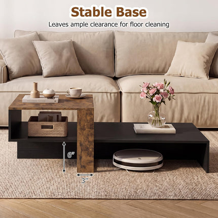Dreamade 2-Tier Coffee Table | Modern Irregular Center Table with Open Storage Shelf