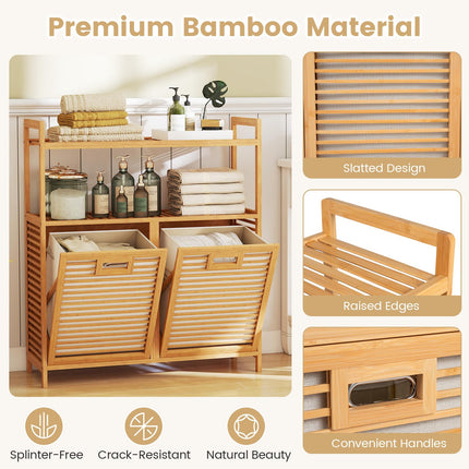 Dreamade Double Tilt Out Laundry Hamper w/2-Tier Storage Shelf