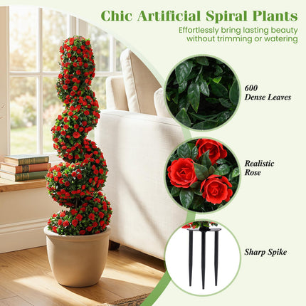 Dreamade 3FT Realistic Fake Rose Bushes Outdoor Faux Plants with Sun Protection & Ground Spikes Set of 2