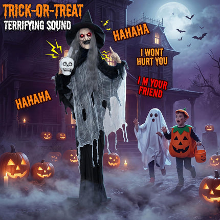 DREAMADE 6.3 FT Animatronic Halloween Life-Size Talking Witch Decor