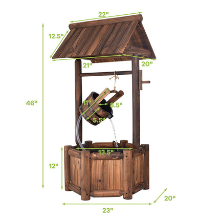 Dreamade Wishing Well Water Fountain Rustic Wooden Outdoor Garden Decorative Fountain Backyard w/ Electric Pump