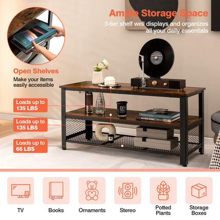 Dreamade TV Stand for TV up to 50 Inches, 43.5 inch Wood Industrial TV Cabinet with 3-Tier Storage Shelves, Rustic Brown