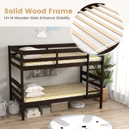 Dreamade Bunk Bed, Solid Wood Detachable Bed Frame with High Guardrails & Integrated Ladder