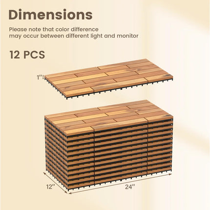 Dreamade 24" x 12" Acacia Wood Deck Tiles with Drainage Base