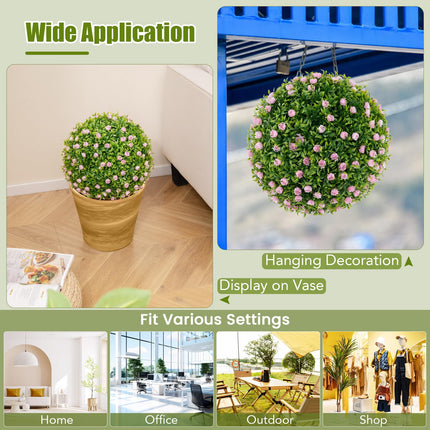 Dreamade 17.5 Inch Topiary Balls Artificial Outdoor Set of 2, Faux Greenery Balls with Pink Flowers