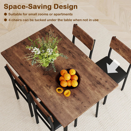 Dreamade 5-Piece Dining Table Set for 4 People Industrial Kitchen Table and 4 PU Leather Chairs