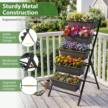 Dreamade 5-Tier Vertical Garden Planter Set 1/2 Raised Garden Bed w/Drainage