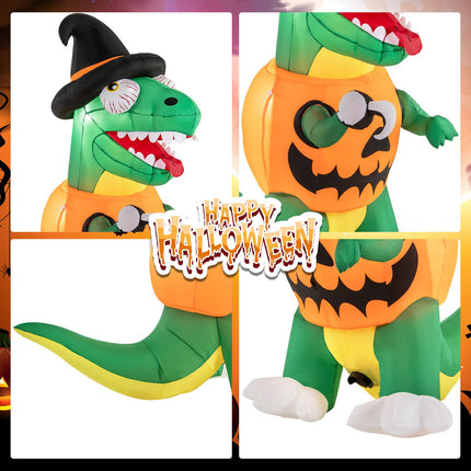 Dreamade 6 FT Inflatable Pumpkin Dinosaur, Blow up Yard Decoration with Built-in LED Lights & Witch Hat