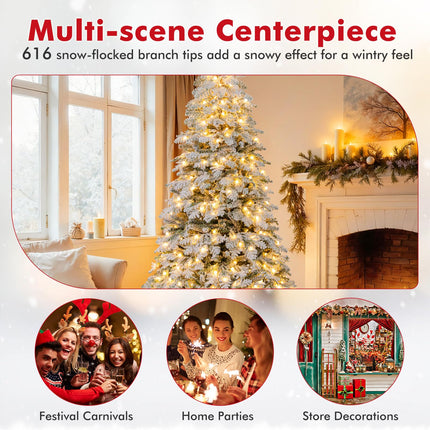 Dreamade Pre-Lit Snow Flocked Christmas Tree with Mixed Branch Tips & LED Lights