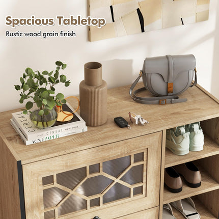 Dreamade Shoe Cabinet with Flip & Slide Doors, Shoe Storage Cabinet with Adjustable Cube Shelves(Decorative Doors)