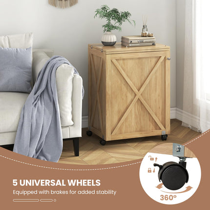 Dreamade Folding Sewing Table - Farmhouse Sewing Machine Cabinet with Barn Door