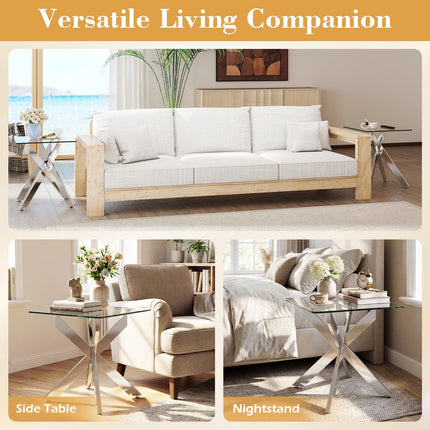Dreamade Glass Side Table Square Sofa Couch End Table