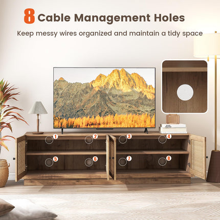 Dreamade 4-Door PE Ratta TV Stand for TVs up to 75" with 2 Cabinets