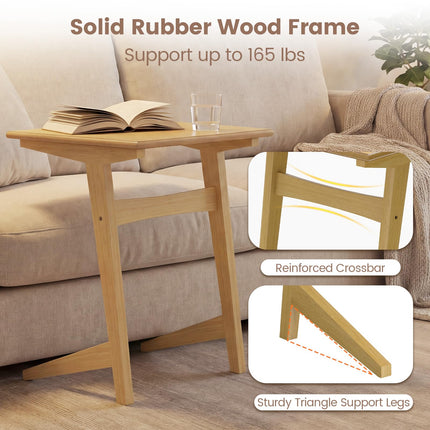 Dreamade C-Shaped Wooden End Table w/Solid Rubber Wood Frame