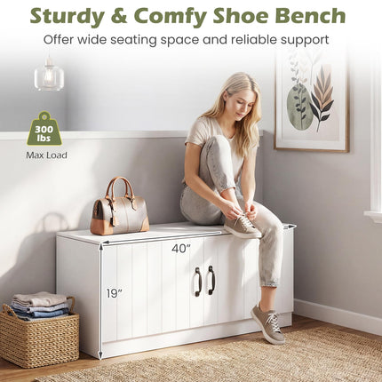 Dreamade 2-Door Shoe Storage Bench Wooden Entryway Bench