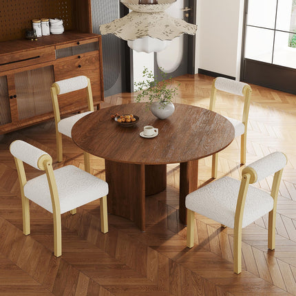 Dreamade Wooden Dining Chairs Set of 2/4, Faux Sherpa Upholstered Kitchen Dining Room Chairs w/Rubber Wood Frame