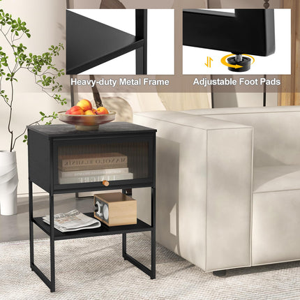 Dreamade Black Nightstand, Modern End Table with Flip up Door