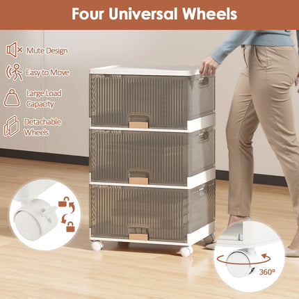 Dreamade 3 Tier Stackable Storage Bins with Lids 13.5 Gal Foldable Shoe Storage Box