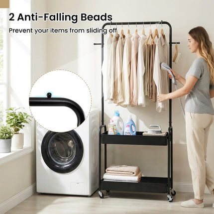Dreamade Heavy-Duty Rolling Clothes Rack with 2 Storage Baskets & Side Hooks