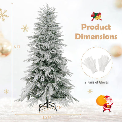 Dreamade 6FT / 7FT / 8FT Pre-Lit Snow Flocked Christmas Tree with PE & PVC Mixed Branch Tips