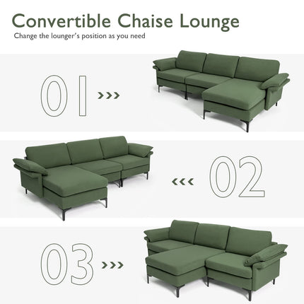 Dreamade 100.5" L Convertible Sofa Couch, 3-Seat Sectional Sleeper with USB Ports & Socket