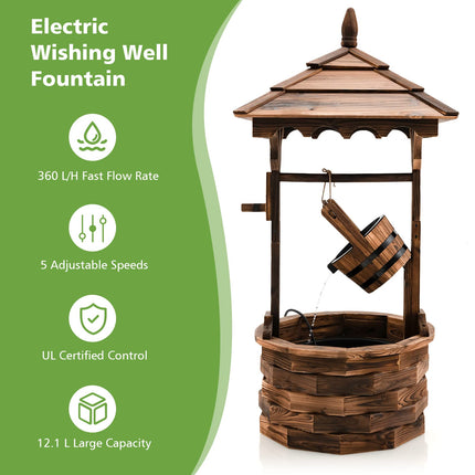Dreamade Rustic Wishing Well Fountain, Outdoor Wooden Water Fountain with Electric Pump