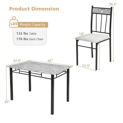 5 Pieces Faux Marble Dining Set Table with Solid Steel Frame