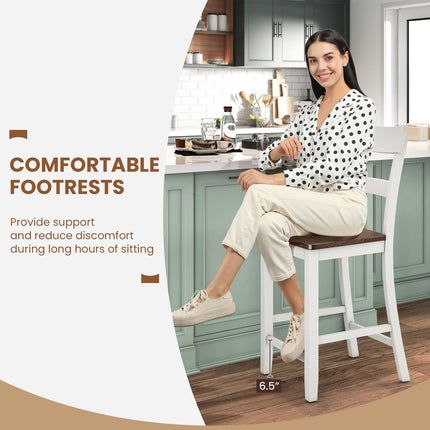 Dreamade Wooden Bar Stools Counter Height Set of 2, 24.5" Farmhouse Wood Bar Dining Chairs