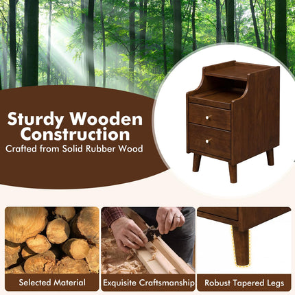 Dreamade 12'' Slim Wood Bedside Table w/Pull-Out Tray & Cable Hole (1/2)