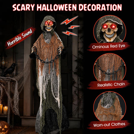 DREAMADE 5.7 ft Halloween Life-Size Animated Grim Reaper with Iron Chain