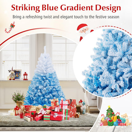 Dreamade Snow Flocked Christmas Tree with Lush Branch Tips & Foldable Metal Stan ( Blue Gradient & White )
