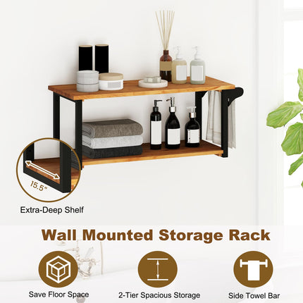 Dreamade Teak Wood Bathroom Floating Wall Shelves