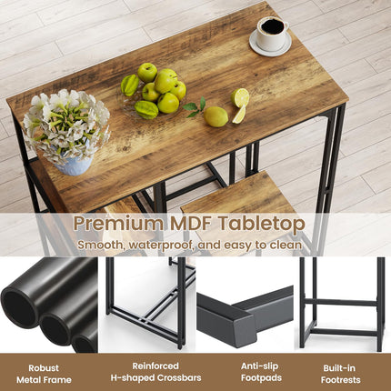 Dreamade 3-Piece Dining Table Set for 2 Bar-Height Kitchen Table with 2 Stools