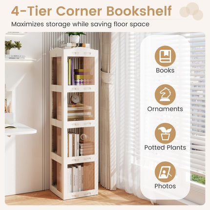 Dreamade 4-Tier Spinning Bookcase w/Swivel Base | Translucent Storage Organizer for Living Room