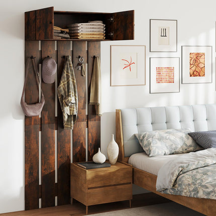 Dreamade Wall Mounted Coat Rack 2-in 1 Hall Tree w/ 5 Double Hooks & 2-Door Cabinet
