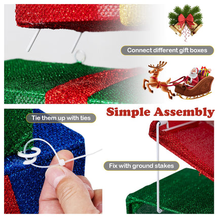 Dreamade Christmas Lighted Gift Boxes Set of 4 | Light Up Present Boxes with Colorful Bows