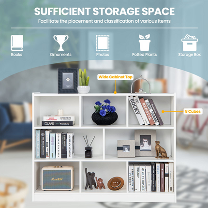 8 Cube Bookcase, Freestanding 3-Tier Open Bookshelf - Dreamade